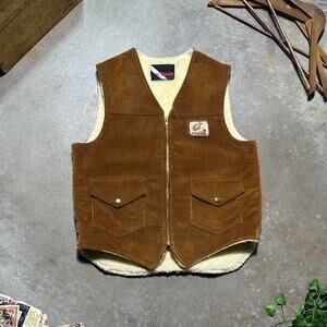 Vintage 80s Federal Corduroy Sherpa Lined Vest Mens Medium Front Pockets Tan